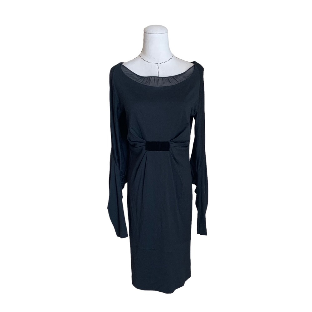 Colette Dinnegan Black Wool Long Sleeve Wiggle Dress Amazing Sleeves Medium